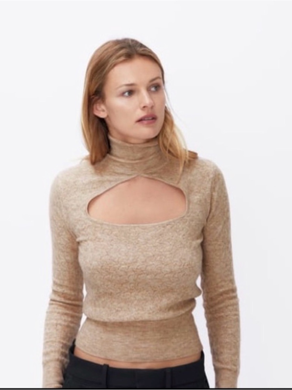 Zara  cutout Mock Neck Sweater in Beige Sz Sm